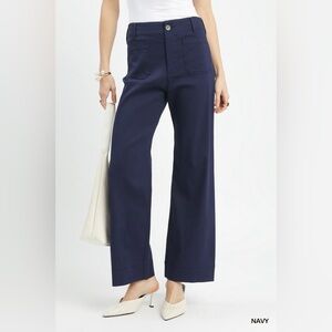 Navy Wide-Leg Trousers